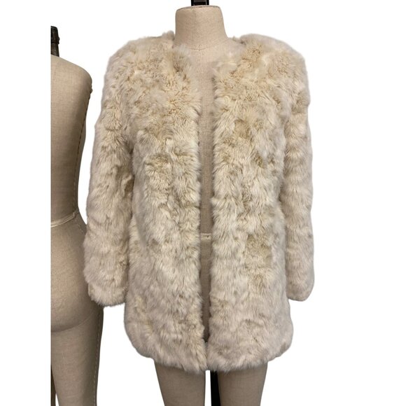 Zara Girls Faux Fur Coat Beige Size 13/14 - Picture 1 of 8